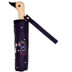 Regenschirm mit Entenkopf Griff aus Holz & Snoopy Motiv Golfspieler - Original Duckhead Taschenschirm