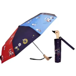 Regenschirm mit Entenkopf Griff aus Holz & Snoopy Motiv Golfspieler - Original Duckhead Taschenschirm