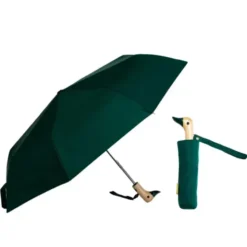 Regenschirm mit Entenkopf Griff aus Holz grün - Original Duckhead Taschenschirm