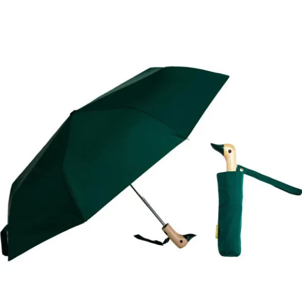 Regenschirm mit Entenkopf Griff aus Holz grün - Original Duckhead Taschenschirm