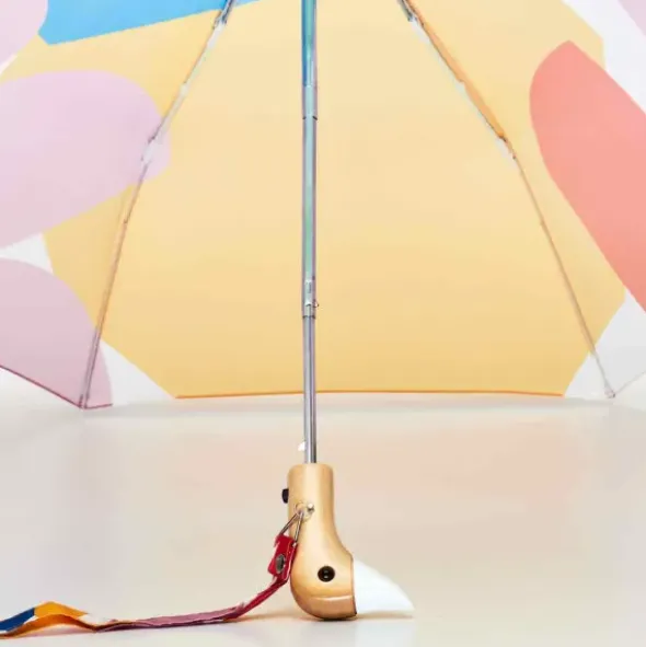 Regenschirm mit Entenkopf Griff aus Holz bunt - Original Duckhead Taschenschirm