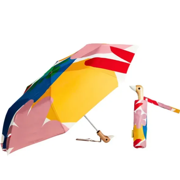 Regenschirm mit Entenkopf Griff aus Holz bunt - Original Duckhead Taschenschirm