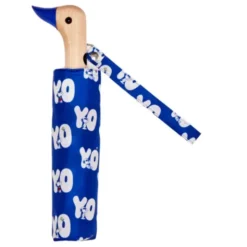 Regenschirm mit Entenkopf Griff aus Holz & Snoopy Motiv blau - Original Duckhead Taschenschirm
