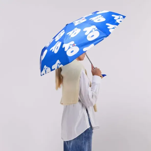 Regenschirm mit Entenkopf Griff aus Holz & Snoopy Motiv blau - Original Duckhead Taschenschirm