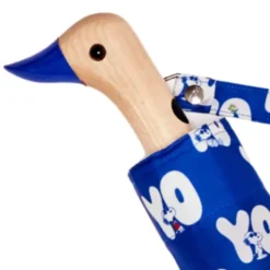 Regenschirm mit Entenkopf Griff aus Holz & Snoopy Motiv blau - Original Duckhead Taschenschirm