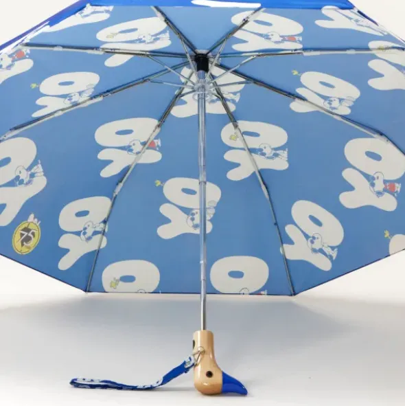 Regenschirm mit Entenkopf Griff aus Holz & Snoopy Motiv blau - Original Duckhead Taschenschirm