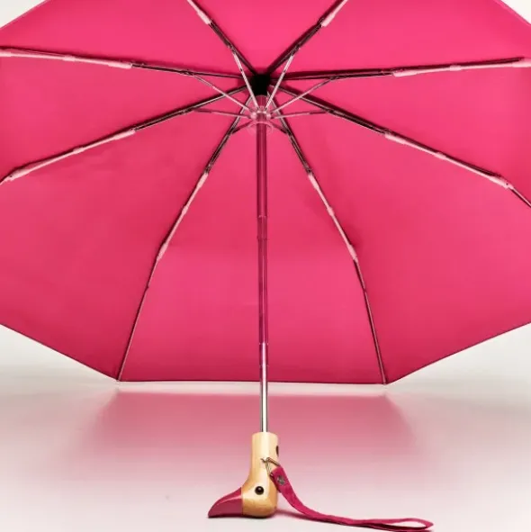 Regenschirm pink mit Entenkopf Griff aus Holz - Original Duckhead Taschenschirm