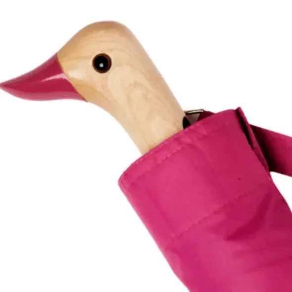 Regenschirm pink mit Entenkopf Griff aus Holz - Original Duckhead Taschenschirm