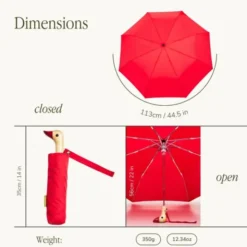 Regenschirm rot mit Entenkopf Griff aus Holz - Original Duckhead Taschenschirm