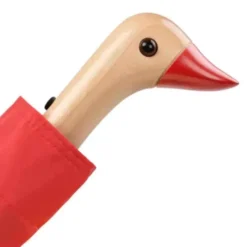 Regenschirm rot mit Entenkopf Griff aus Holz - Original Duckhead Taschenschirm