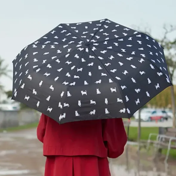 Regenschirm schwarze Katze Meowmbrella / Taschenschirm mit wasserfester Hülle