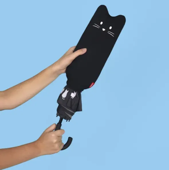 Regenschirm schwarze Katze Meowmbrella / Taschenschirm mit wasserfester Hülle