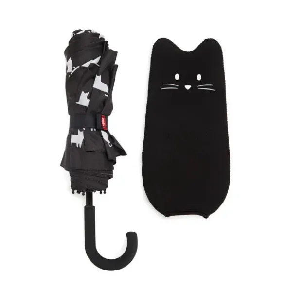 Regenschirm schwarze Katze Meowmbrella / Taschenschirm mit wasserfester Hülle