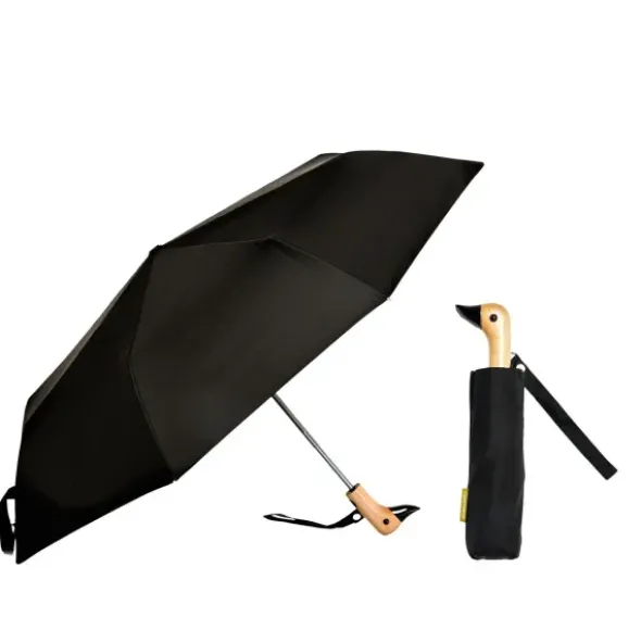 Regenschirm schwarz mit Entenkopf Griff aus Holz - Original Duckhead Taschenschirm