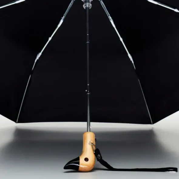 Regenschirm schwarz mit Entenkopf Griff aus Holz - Original Duckhead Taschenschirm