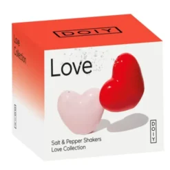 Salz- & Pfefferstreuer Set Herz LOVE aus Keramik in rot & rosa
