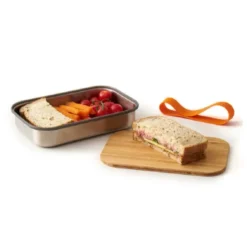 Sandwich Lunchbox Edelstahl mit Bambusdeckel, orange