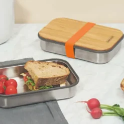 Sandwich Lunchbox Edelstahl mit Bambusdeckel, orange
