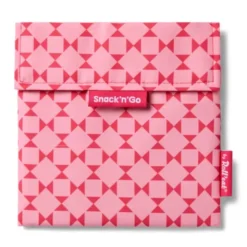 Sandwichtüte Snack’n’Go wiederverwendbar – rosa Lunchbag mit grafischem Rautenmuster