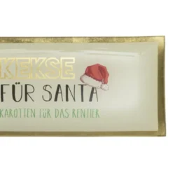 Schmuckablage Kekse für Santa aus Glas – eckiger Weihnachts-Dekoteller mit Goldrand