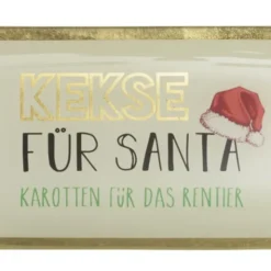 Schmuckablage Kekse für Santa aus Glas – eckiger Weihnachts-Dekoteller mit Goldrand