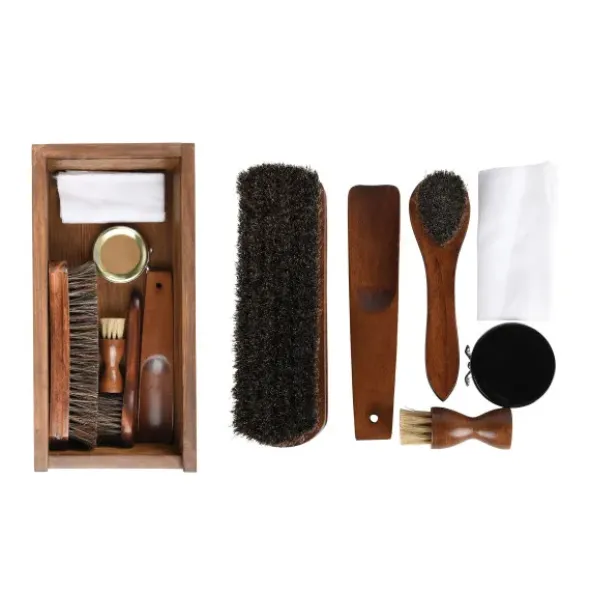 Schuhputz Set / Schuhputzkiste aus Holz mit Bürsten + Pflegewachs