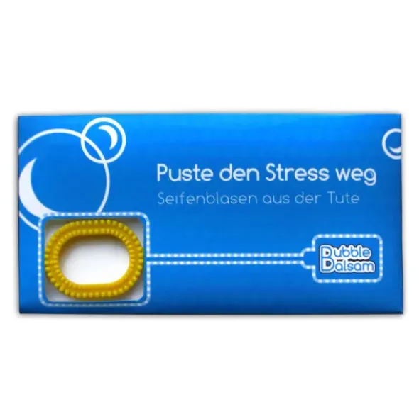 Seifenblasen Puste den Stress weg - Set mit Seifenblasenflüssigkeit & Mundstück