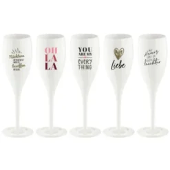 Sektglas I LOVE YOU TO THE MOON AND BACK - weißes Kunststoff Champagnerglas mit Botschaft
