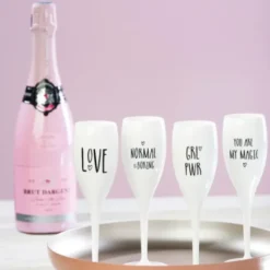 Sektglas I LOVE YOU TO THE MOON AND BACK - weißes Kunststoff Champagnerglas mit Botschaft