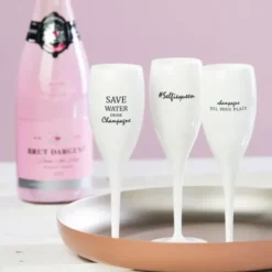 Sektglas I LOVE YOU TO THE MOON AND BACK - weißes Kunststoff Champagnerglas mit Botschaft