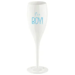 Sektglas IT'S A BOY - weißes Kunststoff Champagnerglas mit Botschaft
