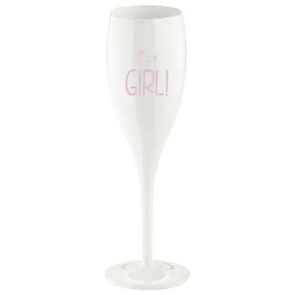 Sektglas IT'S A GIRL - weißes Kunststoff Champagnerglas mit Botschaft