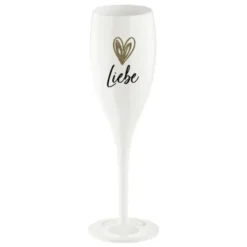 Sektglas LIEBE HERZ gold - weißes Kunststoff Champagnerglas mit Botschaft