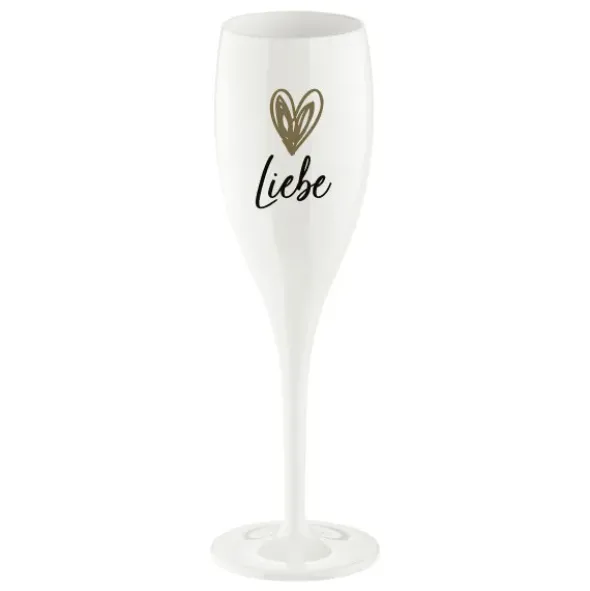 Sektglas LIEBE HERZ gold - weißes Kunststoff Champagnerglas mit Botschaft