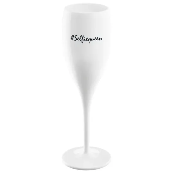 Sektglas #SELFIEQUEEN - weißes Kunststoff Champagnerglas mit Botschaft