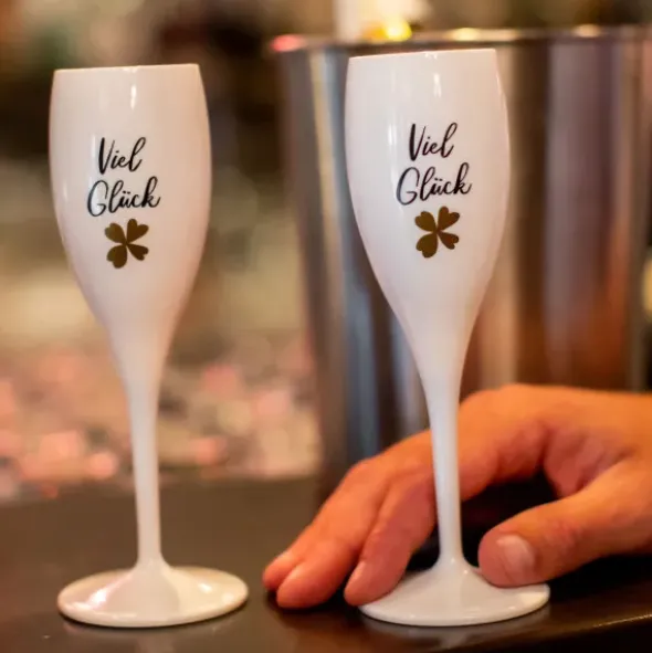 Sektglas VIEL GLÜCK - weißes Kunststoff Champagnerglas mit Botschaft