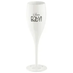 Sektglas WELCOME BABY! - weißes Kunststoff Champagnerglas mit Botschaft