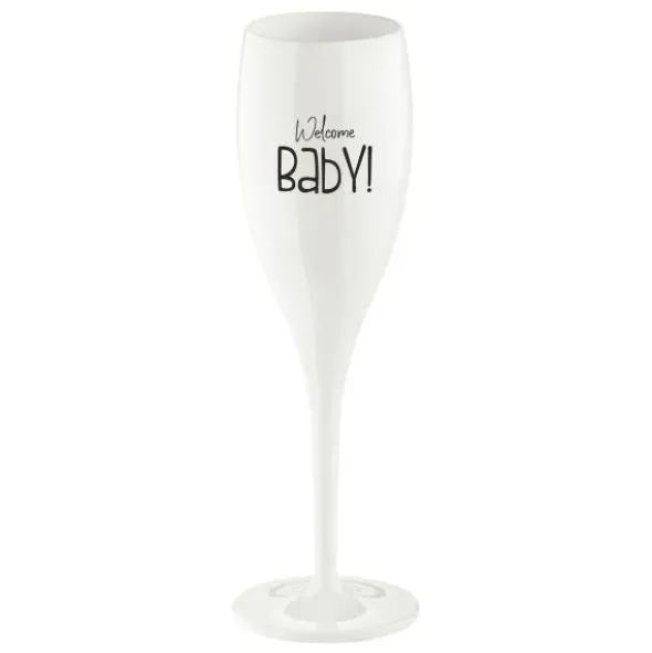 Sektglas WELCOME BABY! - weißes Kunststoff Champagnerglas mit Botschaft
