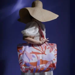 Shopper mit exotischem Blumenmotiv – große Henkeltasche & Strandtasche