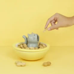 Snackschale hungrige Katze mit Abfallfunktion, Keramik gelb