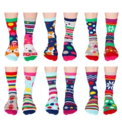 Socken-Adventskalender Christmas - 12 bunte Einzelsocken für Frauen Gr. 37 - 42