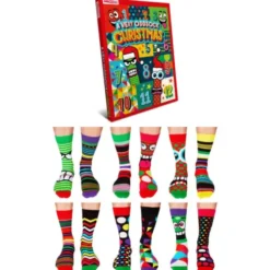 Socken-Adventskalender Christmas - 12 bunte Einzelsocken für Männer Gr. 39 - 46