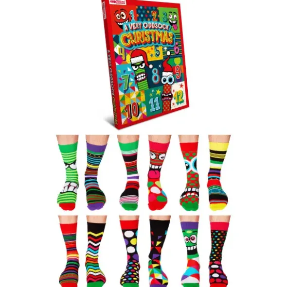 Socken-Adventskalender Christmas - 12 bunte Einzelsocken für Männer Gr. 39 - 46