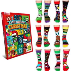 Socken-Adventskalender Christmas - 12 bunte Einzelsocken für Männer Gr. 39 - 46