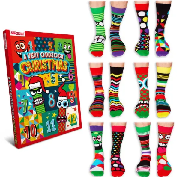 Socken-Adventskalender Christmas - 12 bunte Einzelsocken für Männer Gr. 39 - 46