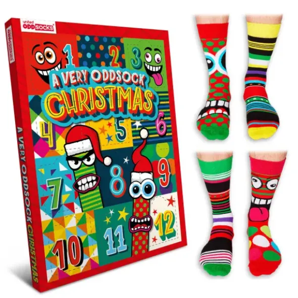 Socken-Adventskalender Christmas - 12 bunte Einzelsocken für Männer Gr. 39 - 46