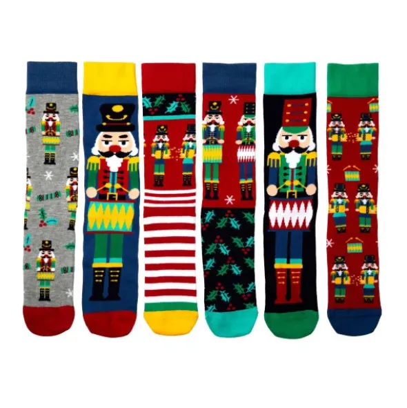 Socken Geschenkbox CRACKIN CHRISTMAS - 6 Nussknackersocken Gr. 39-46