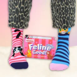 Socken Geschenkbox Feline Good! – 6 einzelne Socken mit Katzenmotiv Gr. 39–46