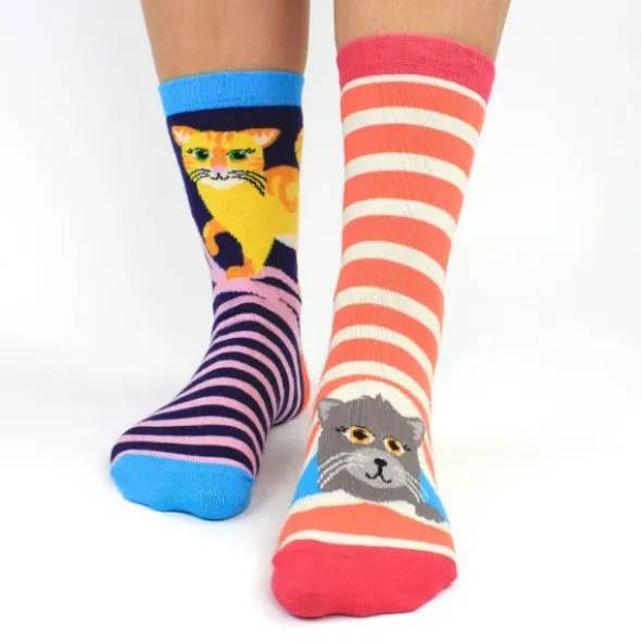 Socken Geschenkbox Feline Good! – 6 einzelne Socken mit Katzenmotiv Gr. 39–46