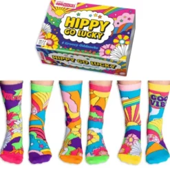 Socken Geschenkbox Hippy Go Lucky – 6 einzelne Socken mit Flower Power Motiv Gr. 39–46